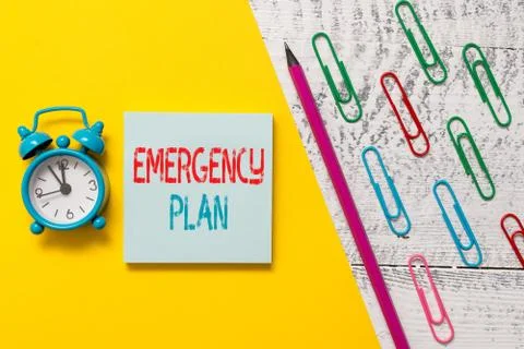 Handwriting text Emergency Plan. Concept meaning procedures for handling sudden Fotos de archivo