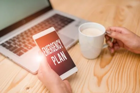 Handwriting text Emergency Plan. Concept meaning procedures for handling sudden Photos