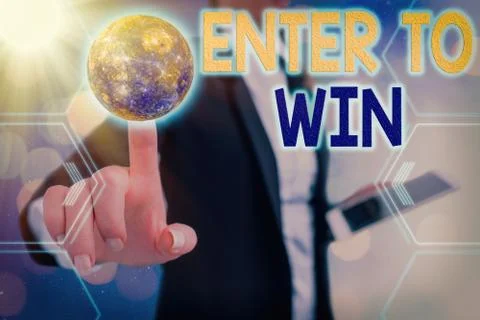 Handwriting text Enter To Win. Concept meaning exchanging something value for Stock Photos