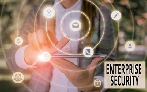 Handwriting text Enterprise Security. Concept meaning decreasing the risk of Stock Photos
