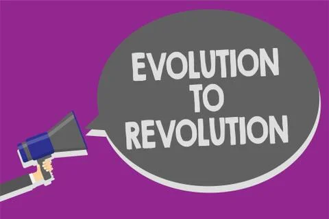 Handwriting text Evolution To Revolution. Concept meaning adapting to way of  Illustrazione stock