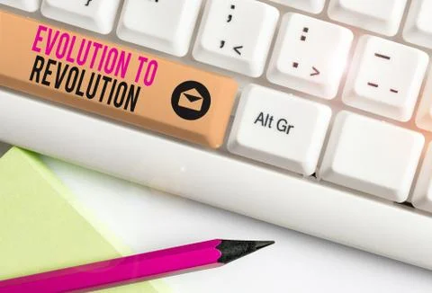 Handwriting text Evolution To Revolution. Concept meaning adapting to way of Foto stock
