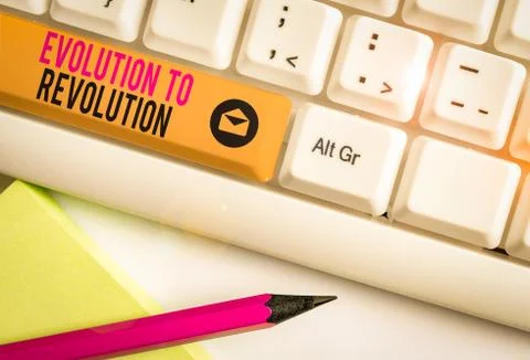 Handwriting text Evolution To Revolution. Concept meaning adapting to way of Foto stock