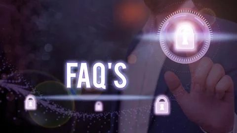Handwriting text Faq S. Concept meaning list of questions and answers relating 库存照片