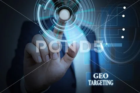 Handwriting text Geo Targeting. Concept meaning Digital Ads Views IP Address Stock Photos