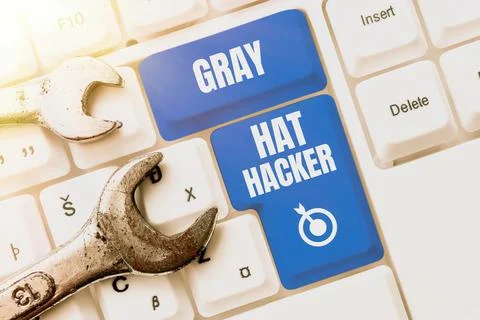 Handwriting text Gray Hat Hacker. Concept meaning Computer security expert who Stock Photos