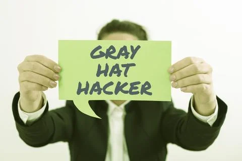 Handwriting text Gray Hat Hacker. Word Written on Computer security expert who Stock Photos