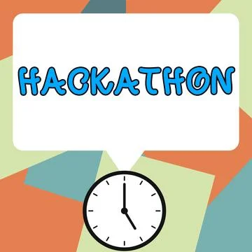 Handwriting text Hackathon. Business showcase event where large number of people Stock Illustration