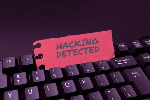 Handwriting text Hacking Detected. Internet Concept activities that seek to Stock-Fotos