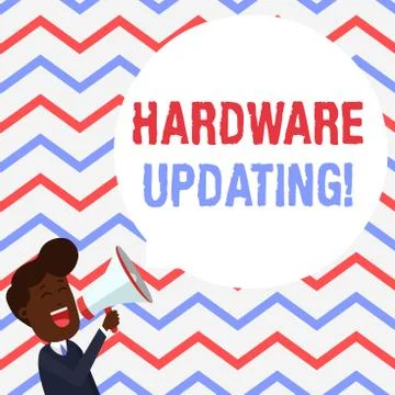 Handwriting text Hardware Updating. Concept meaning process of replacing a 库存插图