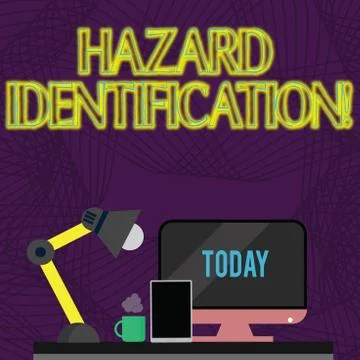 Handwriting text Hazard Identification. Concept meaning process used to identify Stock Illustration