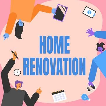Handwriting text Home Renovation. Internet Concept process of renovating or Stockillustratie