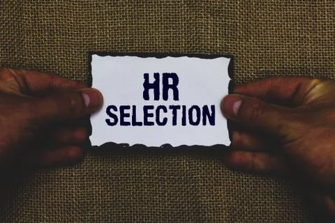 Handwriting text Hr Selection. Concept meaning Process and approached by human Stock Photos