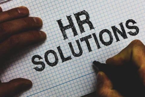 Handwriting text Hr Solutions. Concept meaning Outsourced Human resources Stock-Fotos