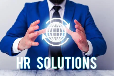 Handwriting text Hr Solutions. Concept meaning Outsourced Huanalysis resources Stock-Fotos