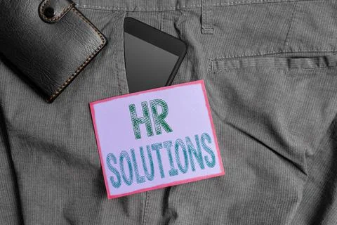 Handwriting text Hr Solutions. Concept meaning Outsourced Human resources Stock-Fotos
