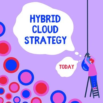Handwriting text Hybrid Cloud Strategy. Concept meaning Cloud computing setting Stock Illustration