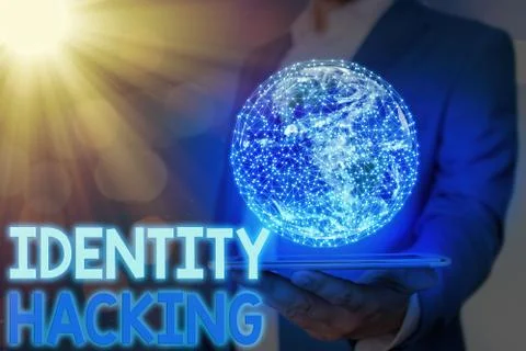 Handwriting text Identity Hacking. Concept meaning criminal that steal your an 库存照片
