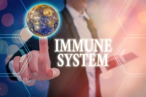 Handwriting text Immune System. Concept meaning Complex network work together to Stock Photos