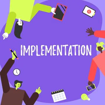 Handwriting text Implementation. Business concept The process of making Stock Illustration