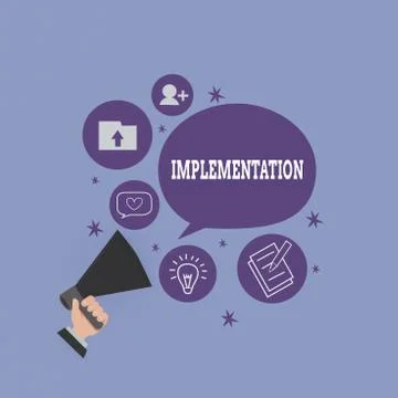 Handwriting text Implementation. Concept meaning The process of making something Stock Illustration