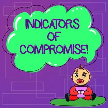 Handwriting text Indicators Of Compromise. Concept meaning artifact observed on Illustrazione stock