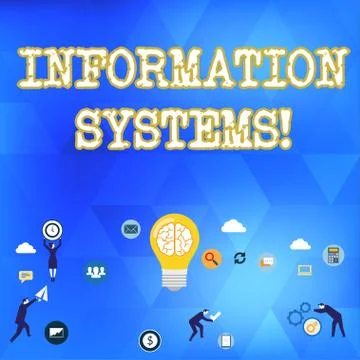 Handwriting text Information Systems. Concept meaning study of systems with a Illustrazione stock