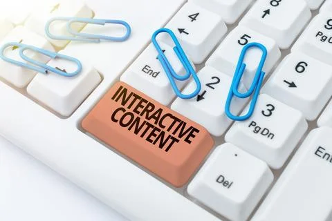 Handwriting text Interactive Content. Word Written on It requires the Stock Photos