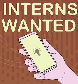 Handwriting text Interns Wanted. Conceptual photo Looking for on the job trainee Stock Illustration