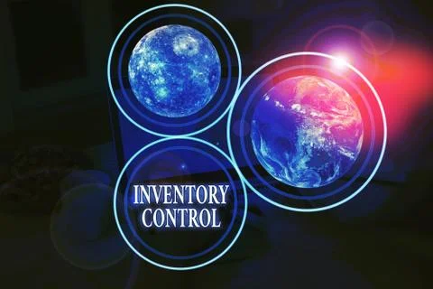 Handwriting text Inventory Control. Concept meaning regulating and maximising Foto stock