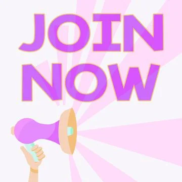 Handwriting text Join Now. Concept meaning An invite to a person or a friend to Stock Illustration