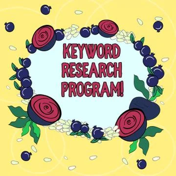 Handwriting text Keyword Research Program. Concept meaning Fundamental practice Illustration
