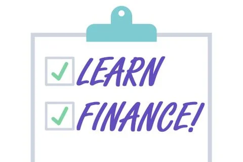 Handwriting text Learn Finance. Concept meaning study which figures out how Illustrazione stock