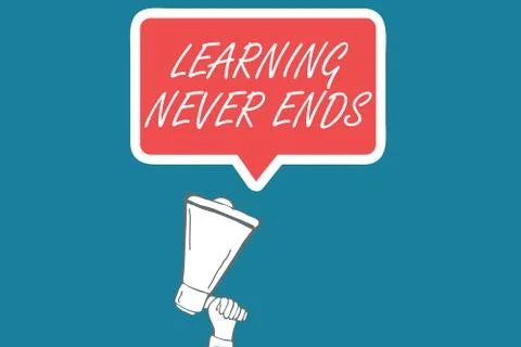 Handwriting text Learning Never Ends. Concept meaning Life Long Educational and Illustrazione stock