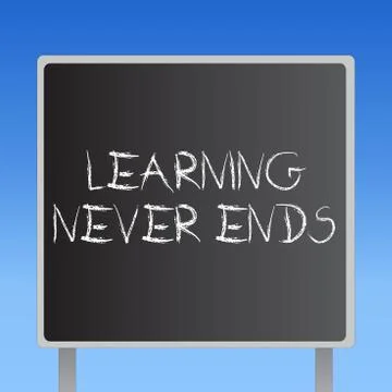Handwriting text Learning Never Ends. Concept meaning Life Long Educational and Illustrazione stock