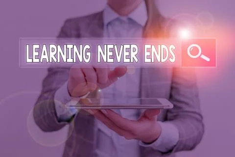 Handwriting text Learning Never Ends. Concept meaning Life Long Educational and Foto stock
