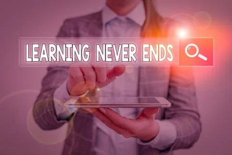 Handwriting text Learning Never Ends. Concept meaning Life Long Educational and Foto stock