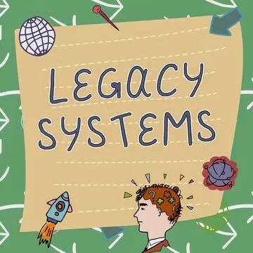 Handwriting text Legacy Systems. Conceptual photo old method technology computer Illustrazione stock