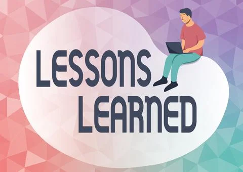 Handwriting text Lessons Learned. Business approach the knowledge or Stock Illustration