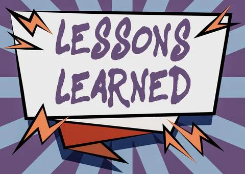Handwriting text Lessons Learned. Business idea the knowledge or understanding Stock Illustration