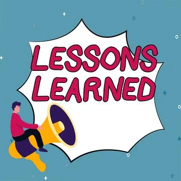 Handwriting text Lessons Learned. Business idea Promote share and use knowledge 스톡 일러스트