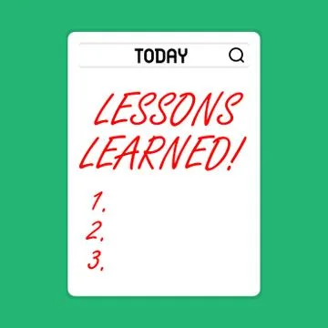 Handwriting text Lessons Learned. Concept meaning learning gained from process Stockillustratie
