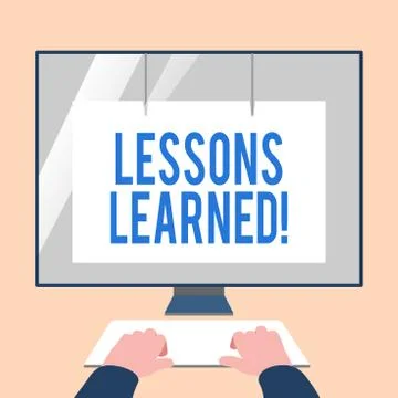 Handwriting text Lessons Learned. Concept meaning experiences distilled project Stock Illustration