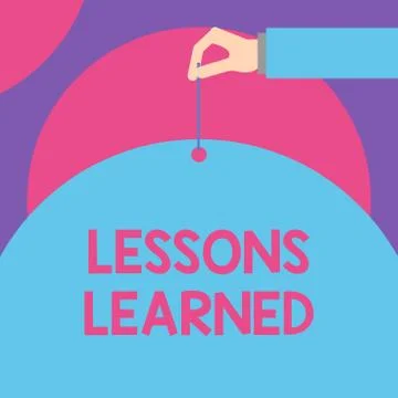 Handwriting text Lessons Learned. Concept meaning the knowledge or understanding Illustrazione stock