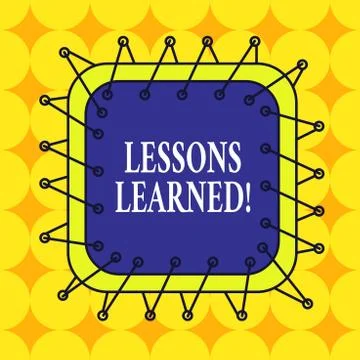 Handwriting text Lessons Learned. Concept meaning experiences distilled project Stock Illustration