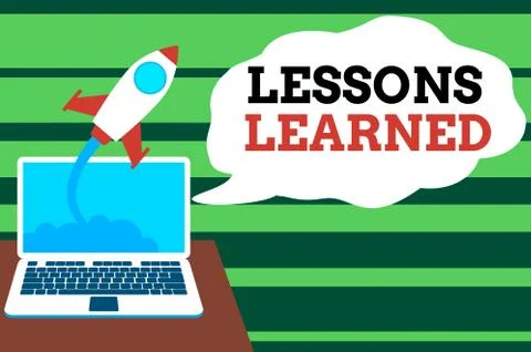 Handwriting text Lessons Learned. Concept meaning the knowledge or understanding Illustrazione stock