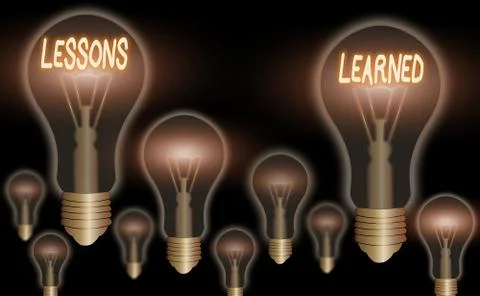 Handwriting text Lessons Learned. Concept meaning the knowledge or understanding Illustrazione stock