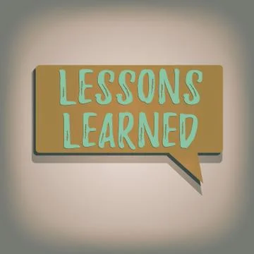 Handwriting text Lessons Learned. Concept meaning the knowledge or understanding Illustrazione stock