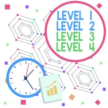 Handwriting text Level 1, 2, 3 and 4. Concept meaning Steps levels of a process Stock Illustration