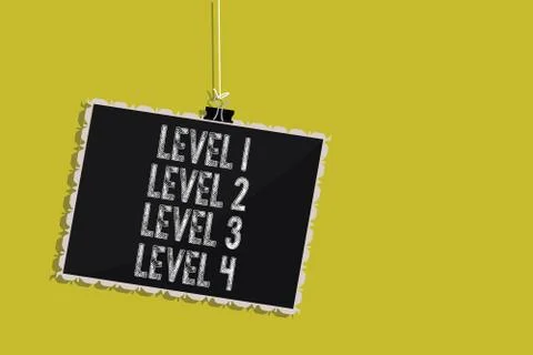 Handwriting text Level 1 Level 2 Level 3 Level 4. Concept meaning Steps levels Stock Illustration